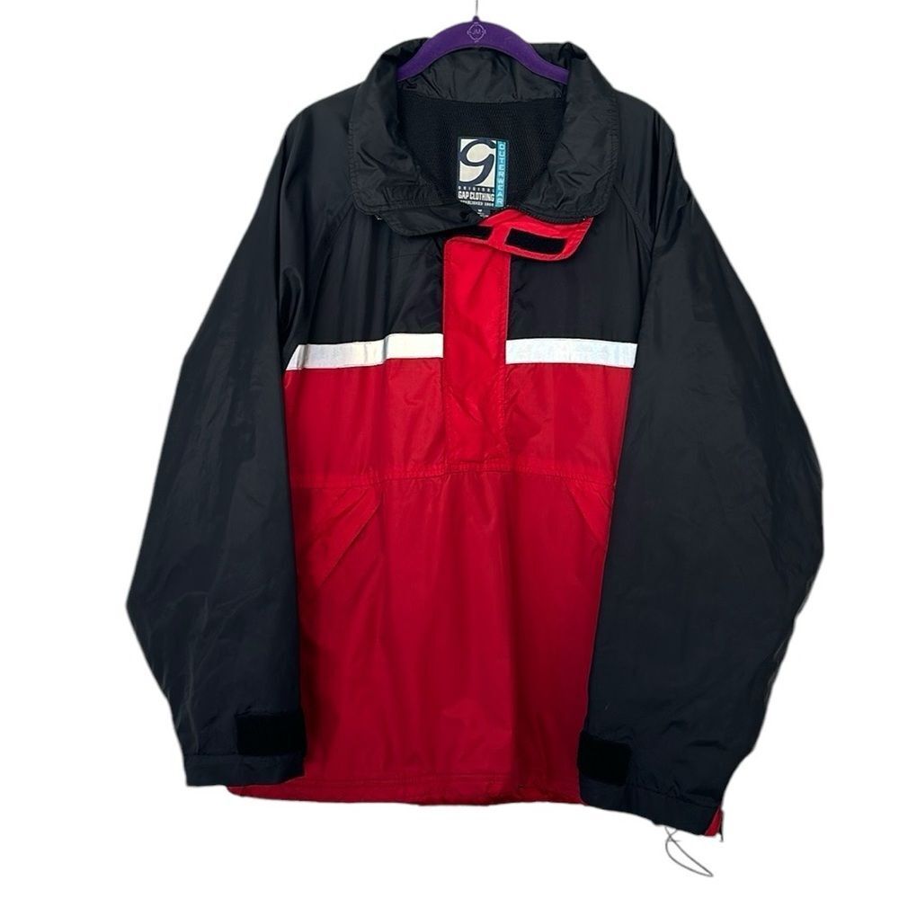 Vintage 90s GAP Colorblock Anorak Windbreaker Jacket Red Black M Gorpcore